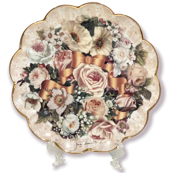 Franklin Mint Set of 2 Plates Porcelain 24 Kt Gold Trim Bouquet Limit Edition - Picture 4 of 9